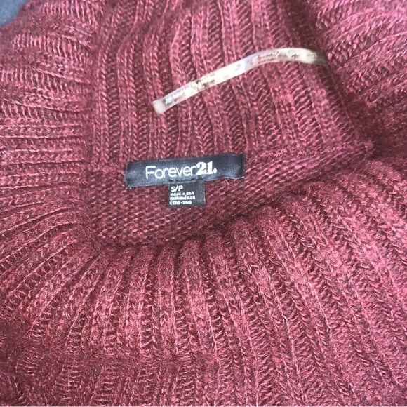 Forever 21 Womens Size S Cable Knit Sweater Cowl Neck Short Sleeve Burgundy - Picture 8 of 11